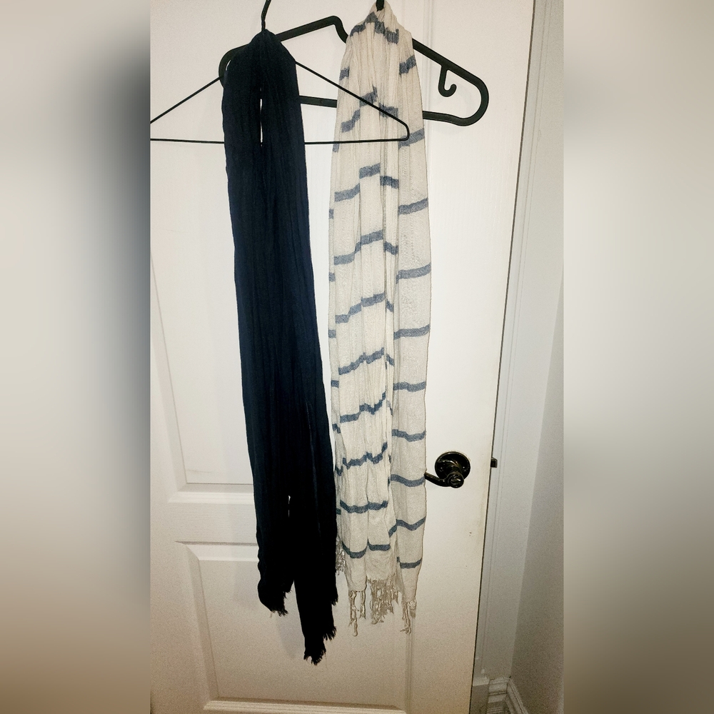 Aqua Navy and White Striped Scarves